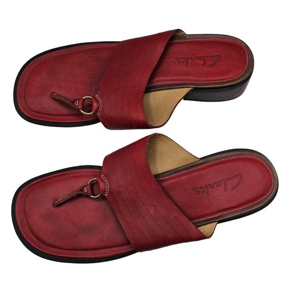 CLARKS Red Bendables Women's slides wedge leather Sandals 9.5M Office Casual - Picture 1 of 7
